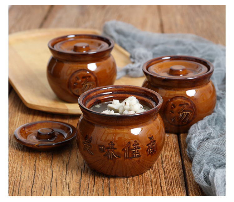 沙县小吃炖罐盅食堂商用陶瓷炖盅加厚餐馆瓦罐煨汤隔水汤盅可层叠炖罐