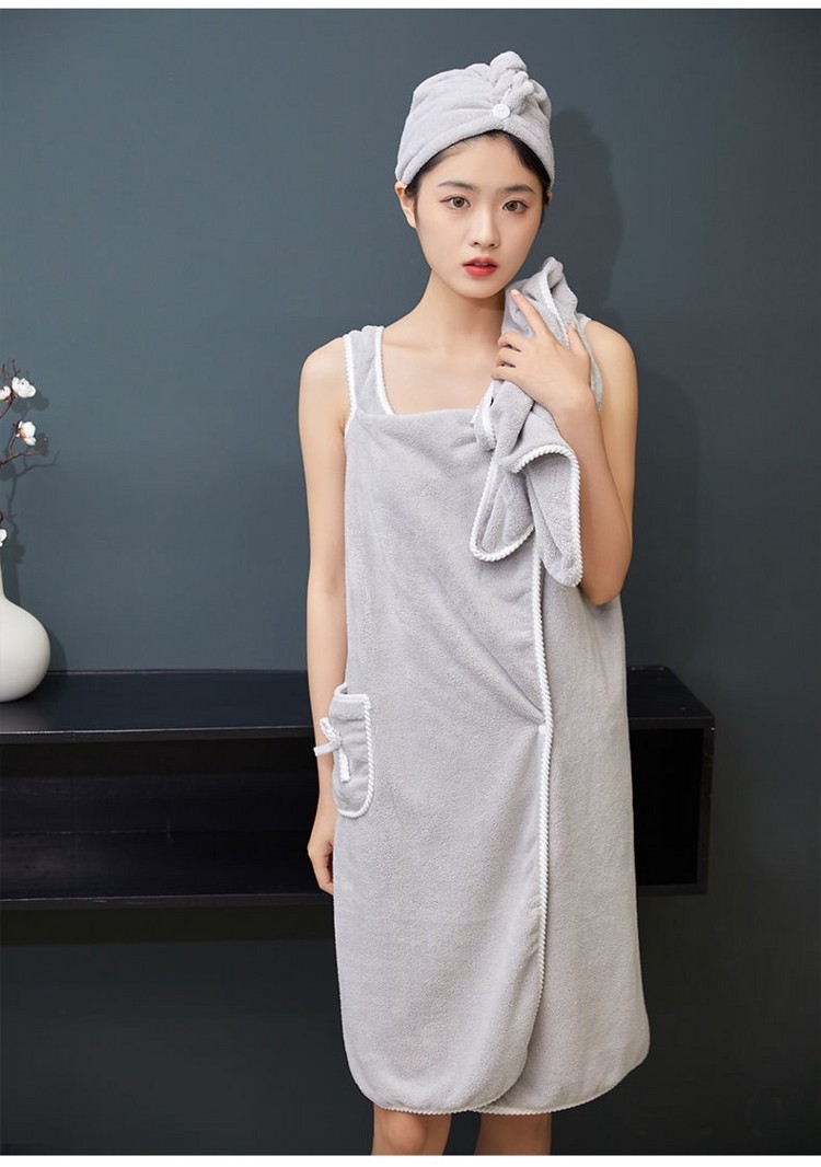 日本网红可穿戴式浴巾女士成人裹胸浴袍比吸水不掉毛可爱浴裙粉色四件