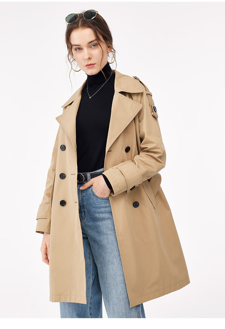 navigare意大利小帆船风衣女秋季中长款外套休闲防风大衣 黑 m【图片