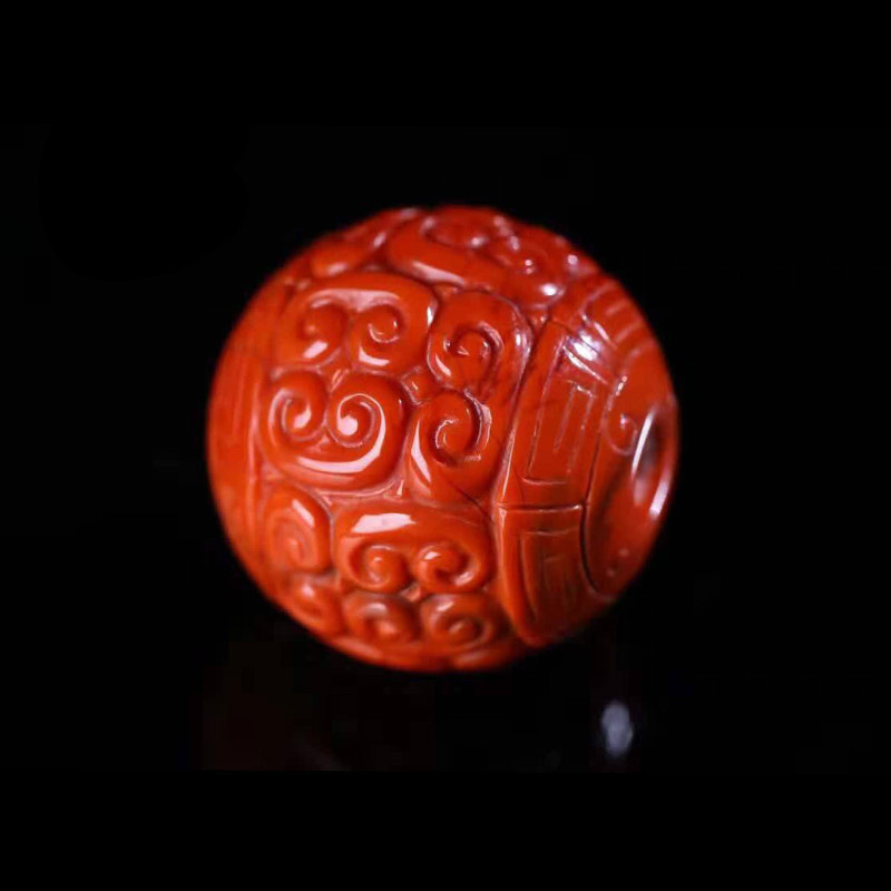 忆品堂 天然南红玛瑙回纹珠 满肉苏工精雕圆珠 文玩 顶珠 配珠 散珠