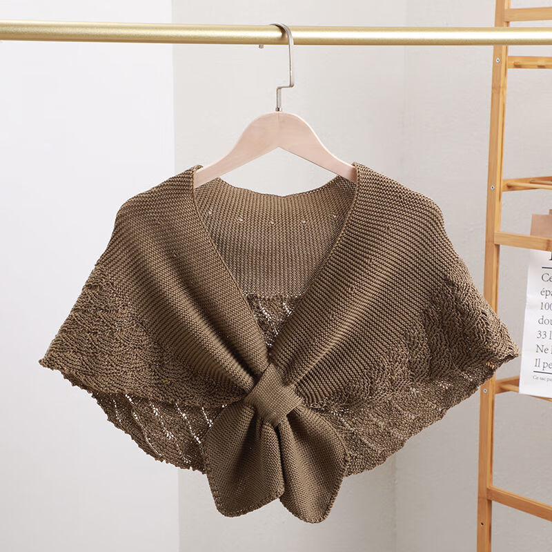 披肩女春秋款春夏镂空钩花洋气针织坎肩空调房搭肩袖假领子打结毛线外