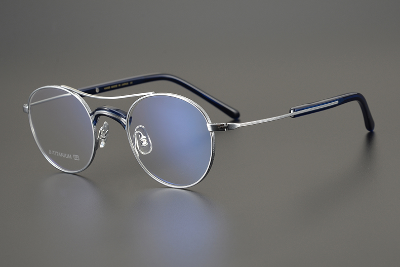 名逸民国手工复古纯圆金丝纯钛眼镜框双梁超轻镜架男日本设计师款 枪