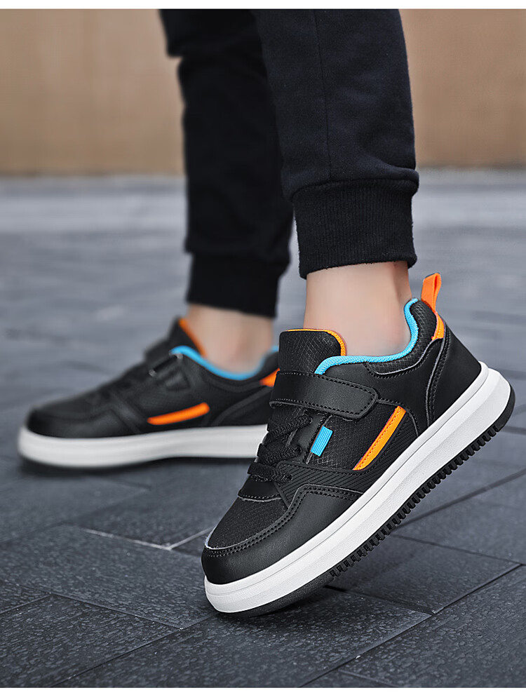 dx&yibaa男童鞋子小学生小白鞋春秋皮面防水中大童白色运动鞋男孩休闲