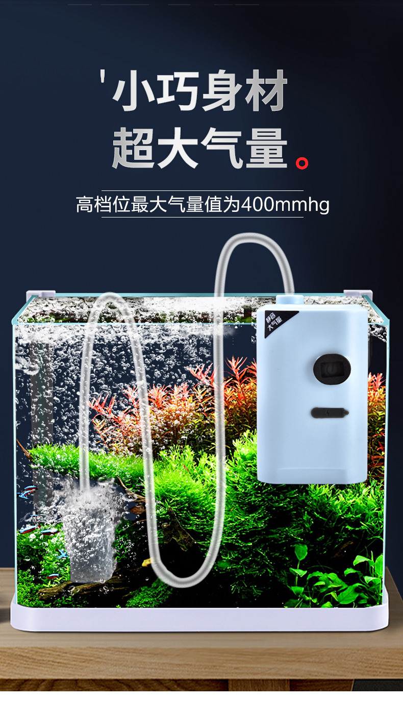 养鱼氧气泵充缸增氧泵小型家用钓鱼增氧机便携式打氧机 天蓝色(带气管