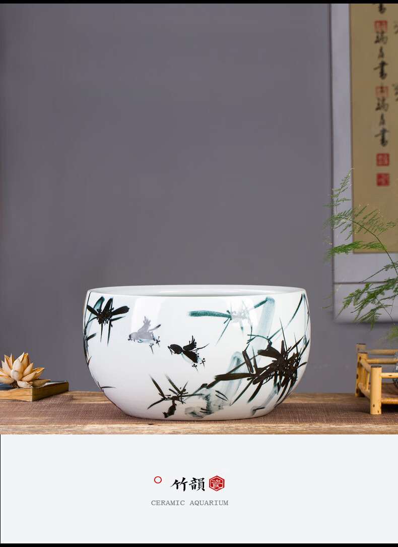 景德镇陶瓷器鱼缸大号粉彩影青养金鱼乌龟缸荷花睡莲碗莲盆摆件手绘