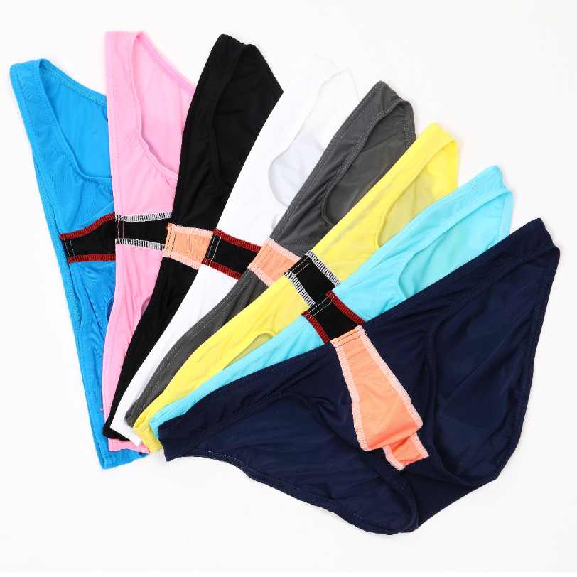 保密发货男士情趣内裤低腰拼接长条三角裤u凸薄冰丝透气gay同志性感