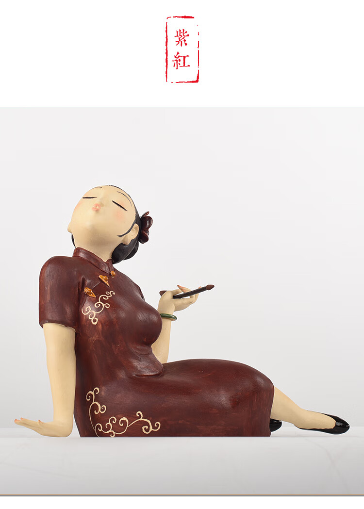 石湾公仔陶瓷古代美女艺术人物摆件客厅电视柜复古工艺品家居饰品蓝釉