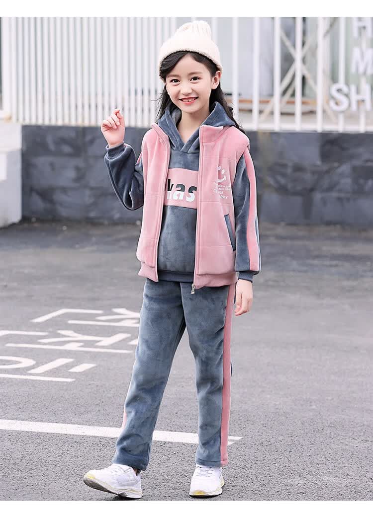 女童冬季加绒加厚套装9-12岁中童女装小孩子衣服12岁以上儿童初中生