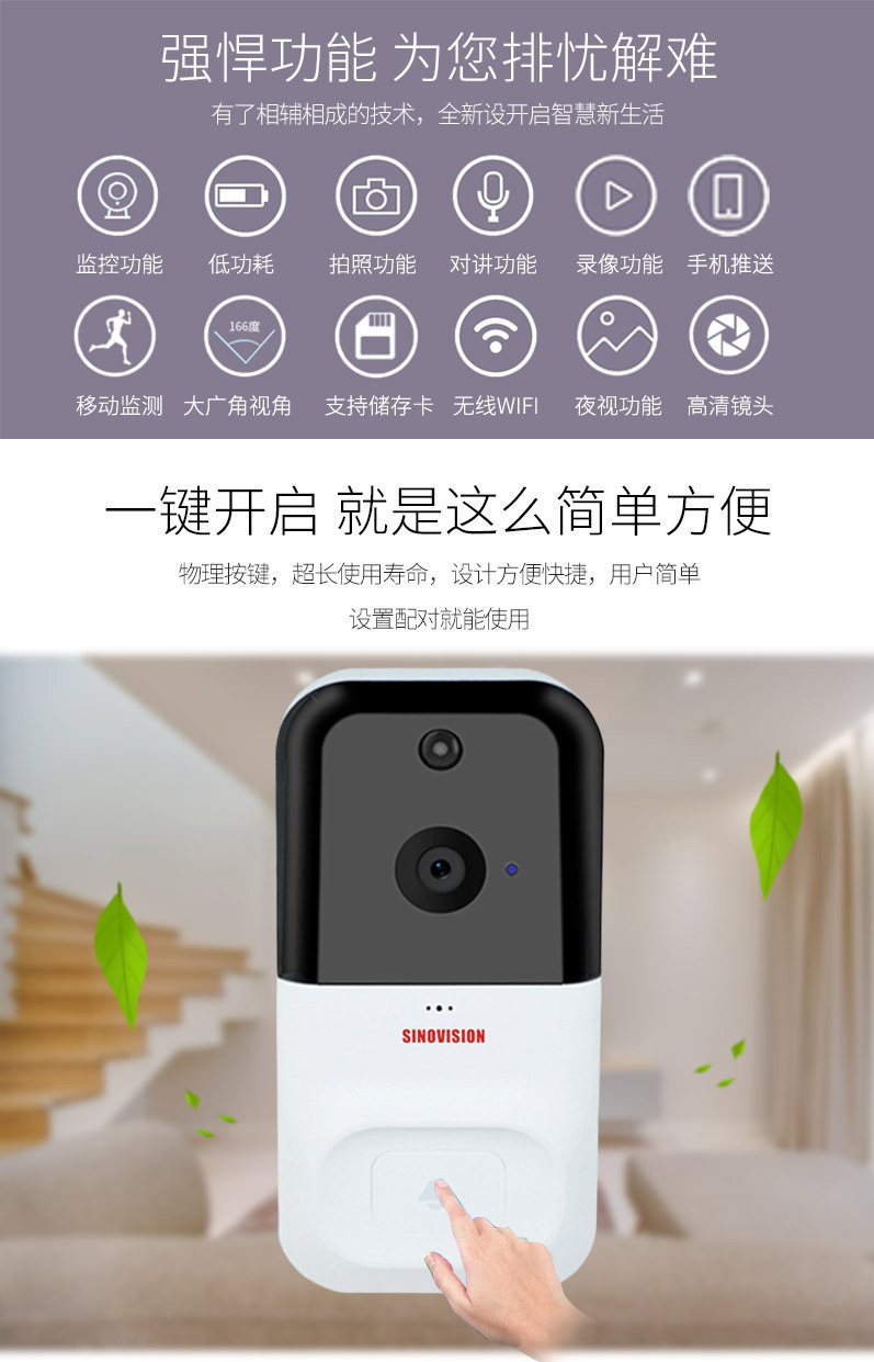 华为huawei通用智能电子门铃无线家用室内超远距离brangdy可视门铃白