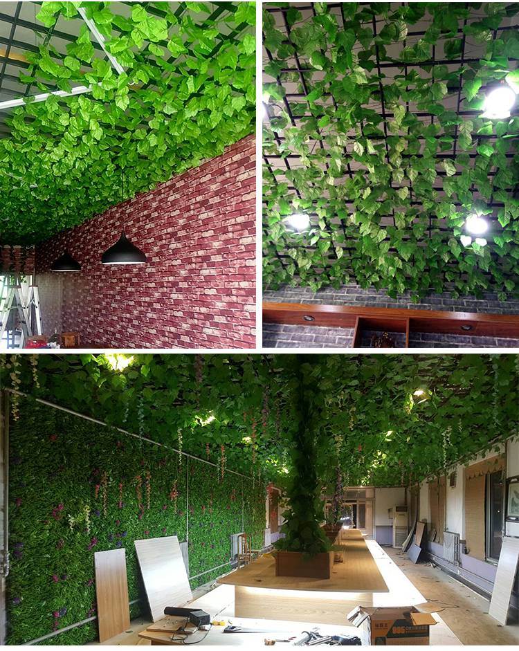 树叶藤条花藤假花藤蔓葡萄叶绿叶绿植植物塑管道吊顶装饰花 绿色 6片