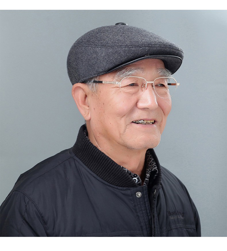 老人帽子男老人帽子男士秋冬季中老年毛呢保暖鸭舌护耳前进帽爷爷爸爸