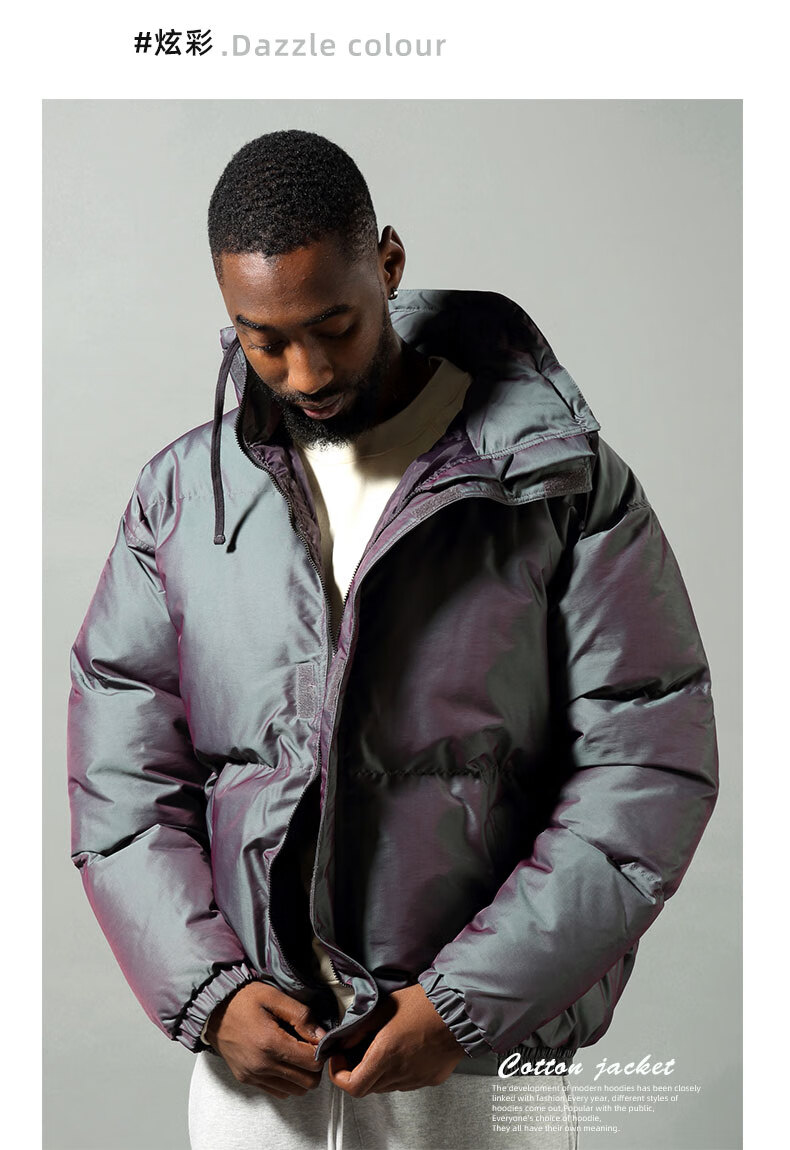 潮牌txfog棉服复线essentials同款镭射炫彩反光男女面包服情侣宽松