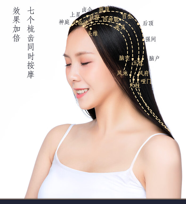 6015 栎湘 按摩梳头部经络梳 头部头疗梳子头皮经络牛角梳天然牦