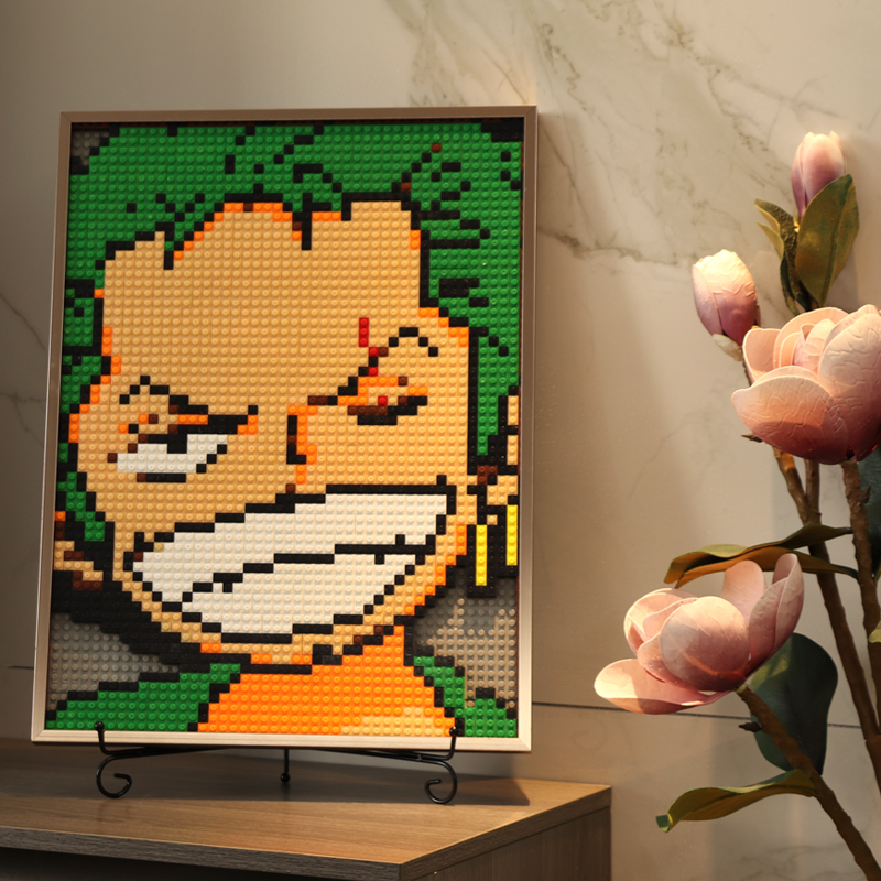 海贼王路飞儿童拼装玩具diy小颗粒积木积木画像素画diy鸣人铝合金边框