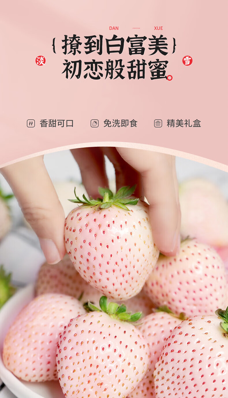 【顺丰-多地隔日达】日本品种淡雪天使粉玉白色草莓新鲜稀有水果礼盒