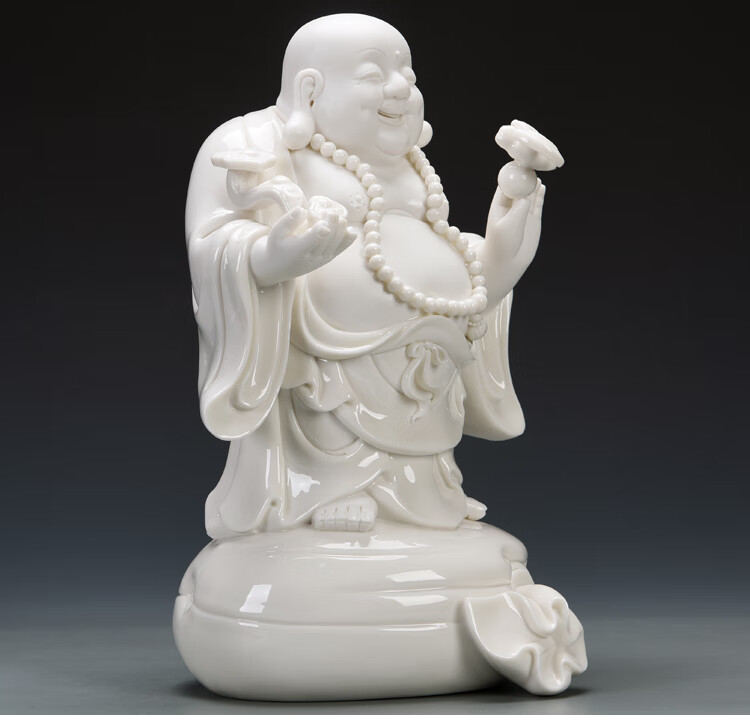 珠筠 元宝弥勒陶瓷摆件 陶瓷弥勒佛大肚佛笑佛佛像摆件家用供奉客厅