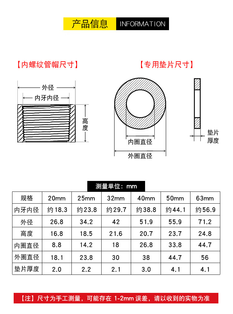 奥乐仕pvc内牙管堵内丝管帽内螺纹堵头丝口闷头丝牙堵帽闷盖40mm白色