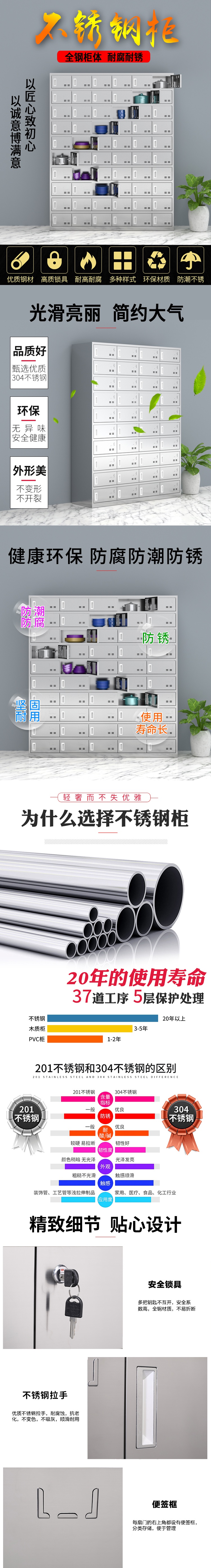 亿三威 不锈钢餐具柜医院学校食堂碗筷存放柜员工餐厅碗柜多格多门餐盘柜 18门碗柜(钥匙)201 其他