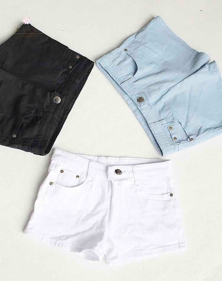 禹荷拉链裤女牛仔裤隐形开裆超短裤户外包臀紧身裤热裤约会方便浅蓝色