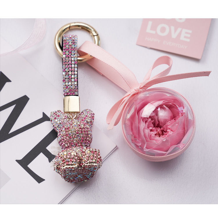 永生花钥匙扣挂件送女生钻石小熊钥匙扣挂饰闺蜜礼物女生可爱挂件包挂