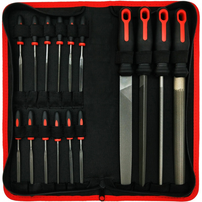 16件17件套装锉刀工具包收纳金属钢锉挫刀矬子磨铁打磨工具红色b9手柄