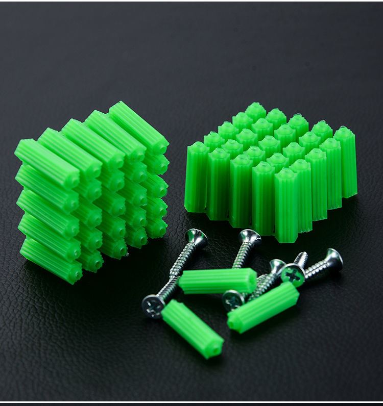 绿色塑料膨胀管自攻螺丝钉木爆炸螺丝墙塞涨塞胶粒彭张管6mm8厘绿色