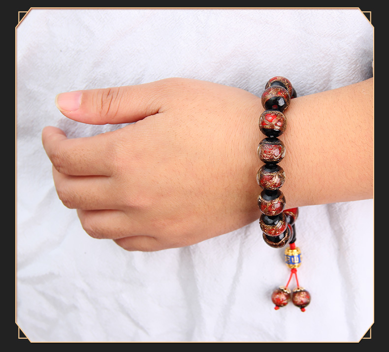 普陀山寺庙五色佛珠手链普济寺法雨禅寺佛教七宝法物 金棕色【14mm男