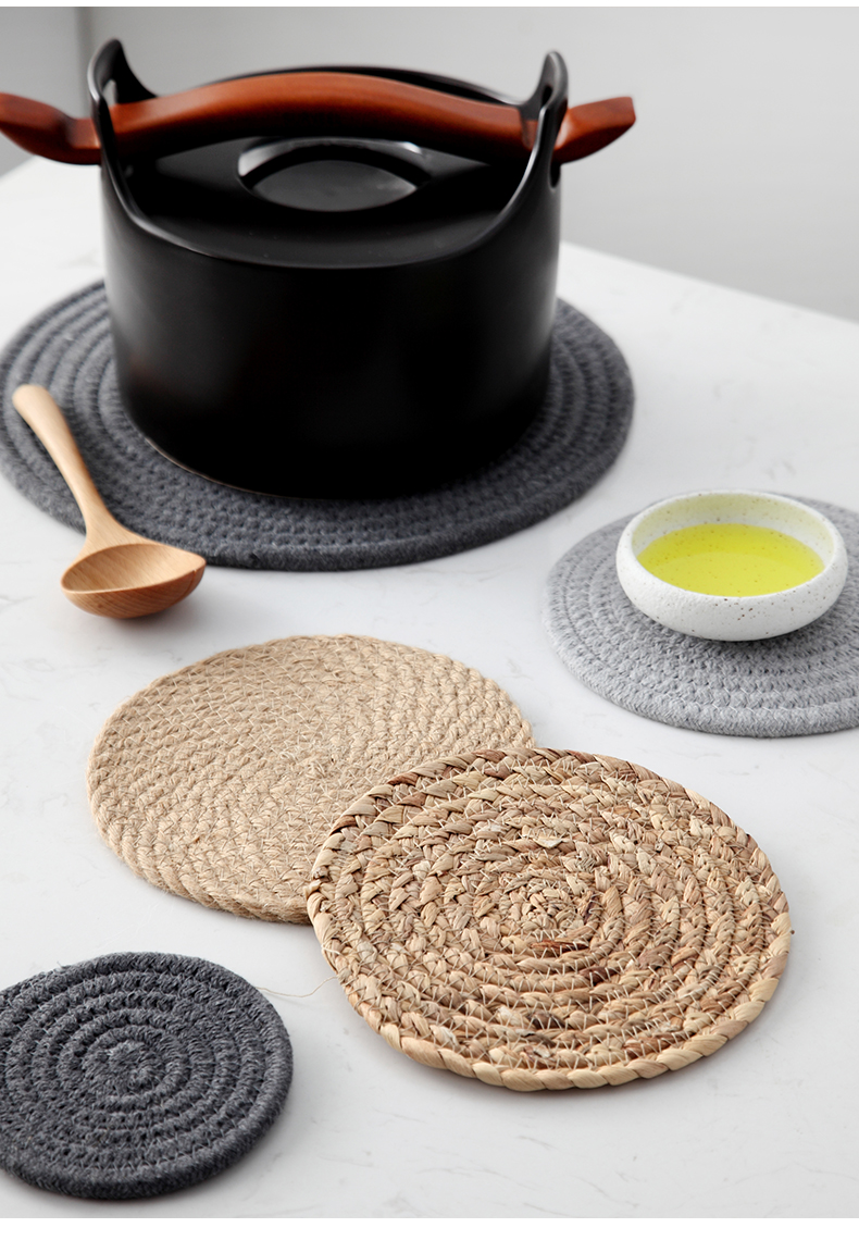 onlycook杯垫北欧餐垫锅垫杯垫草编餐桌垫隔热垫亚麻圆形防烫西餐垫子