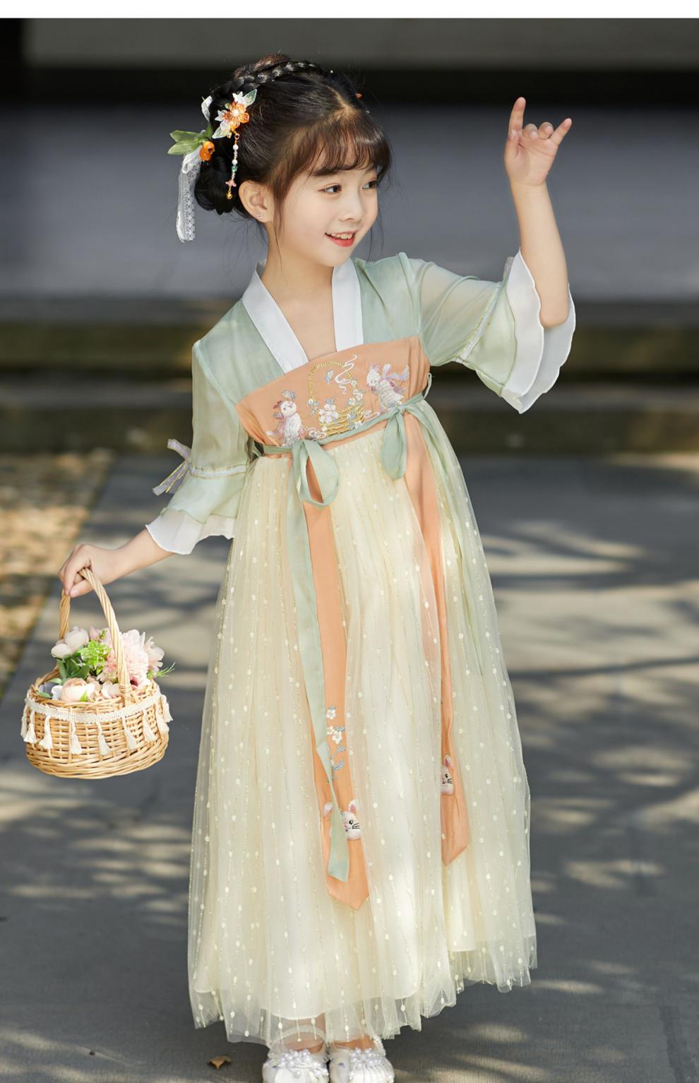 唐朝女童汉服女童汉服仙古风儿童装中国风夏季连衣裙小女孩古装唐装