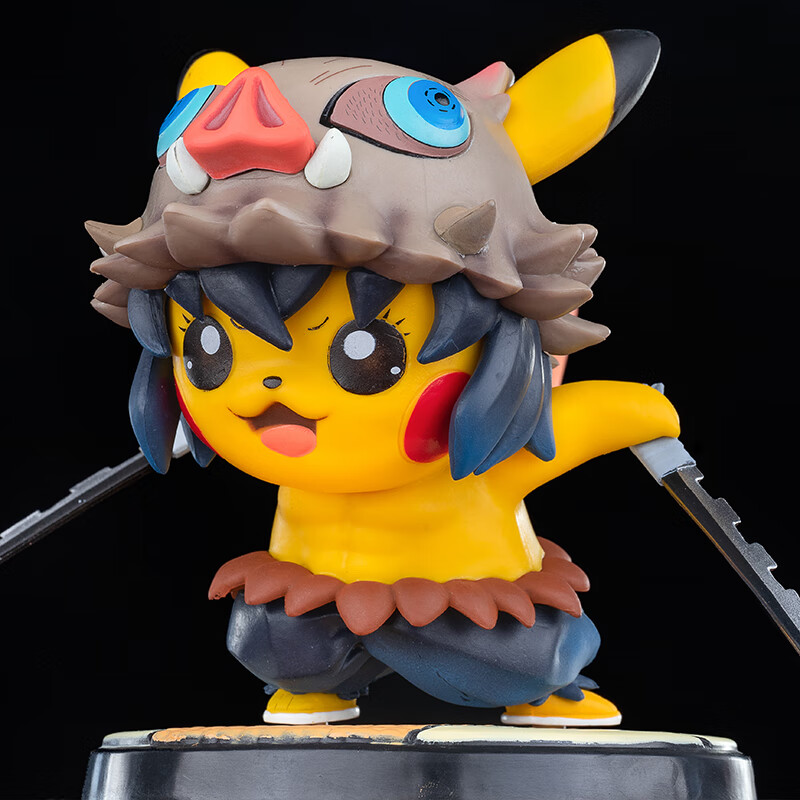 anivia皮卡丘cos鬼灭之刃车载摆件嘴平伊之助公仔口袋妖怪动漫模型