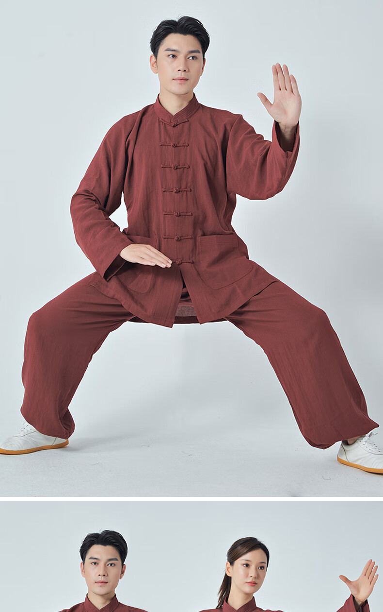 太极服亚麻2022春夏新款飘逸透气吸汗中老年晨练练功服太极拳服装小和