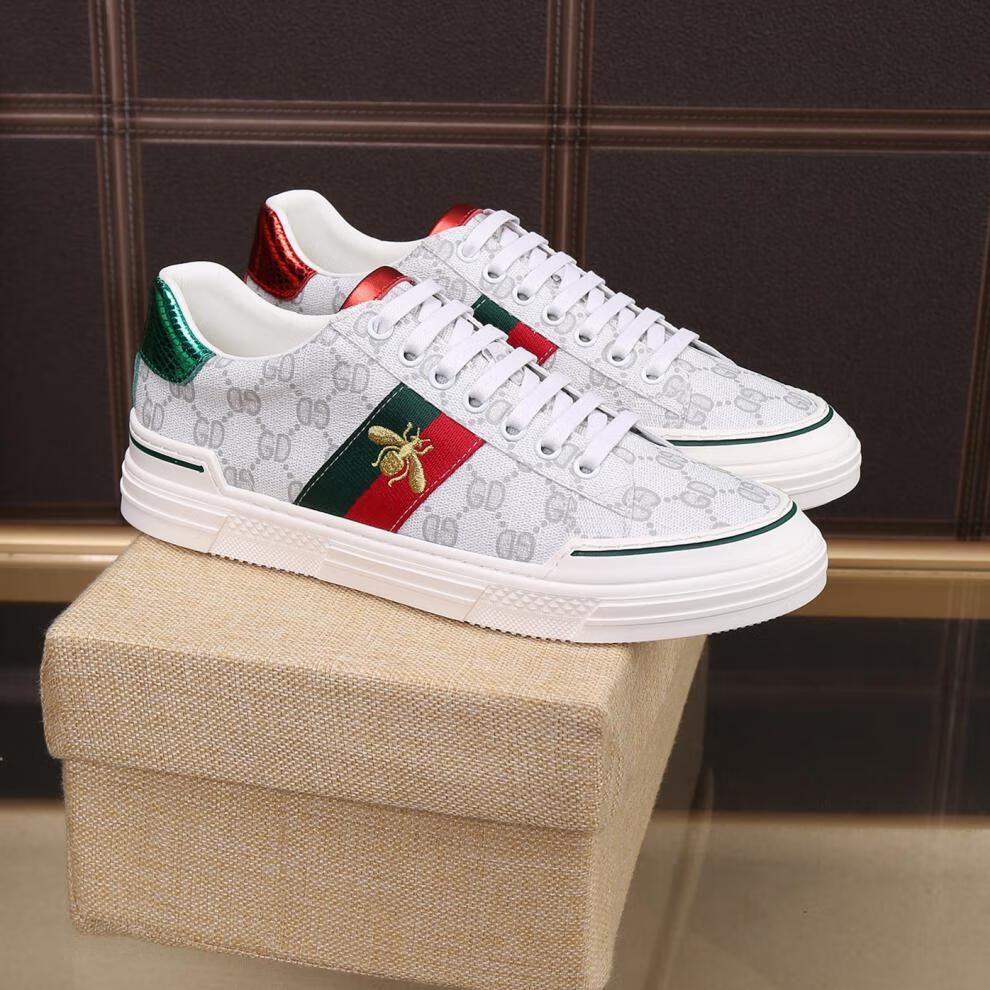 古驰(gucci)欧洲站潮鞋高端小蜜蜂男鞋休闲板鞋真皮系带轻奢潮 高端