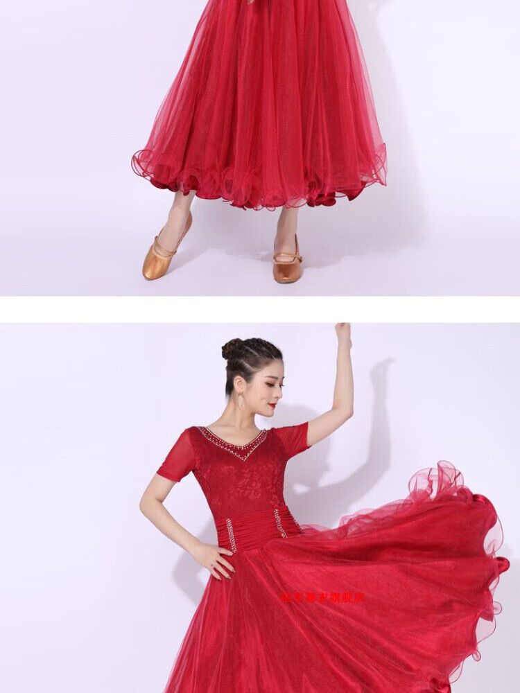 摩登舞服国标舞连衣裙比赛服礼服新款华尔兹大摆裙交谊舞黑色长袖