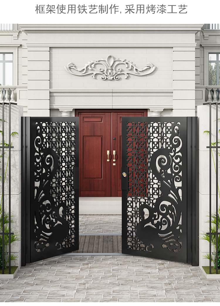 智家派别墅庭院花园铁艺开大门景区工厂四扇开门折叠门定制院子大门
