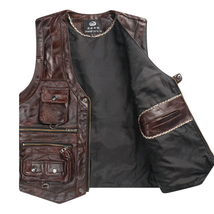 马甲男薄款中老年绵羊皮马夹大码海宁记者皮背心羊皮坎肩秋冬高档品牌