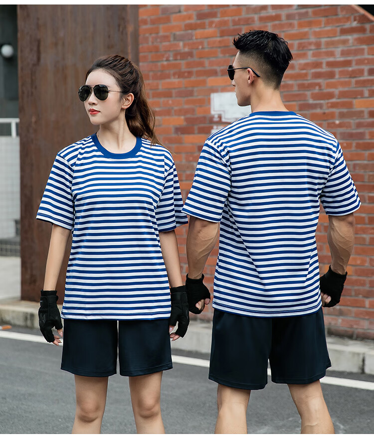 海军t恤军训服海军衫海魂衫套装男 夏季速干短袖短裤运动服条纹军迷