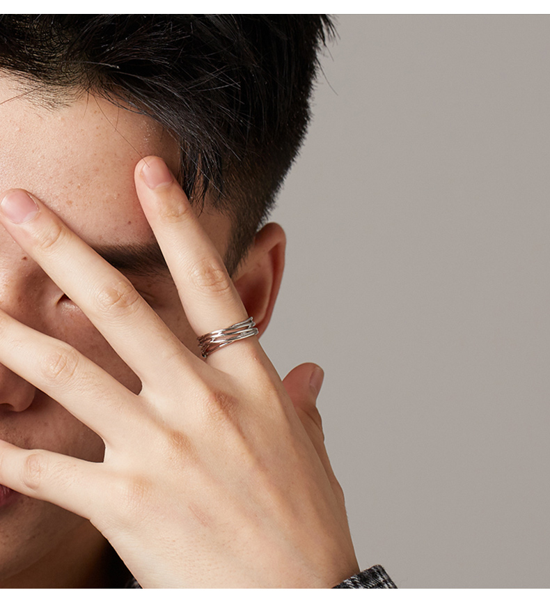 老品牌凤祥云款戒指男银单身戒指男潮个性ins韩版开口单身戒港风叠戴