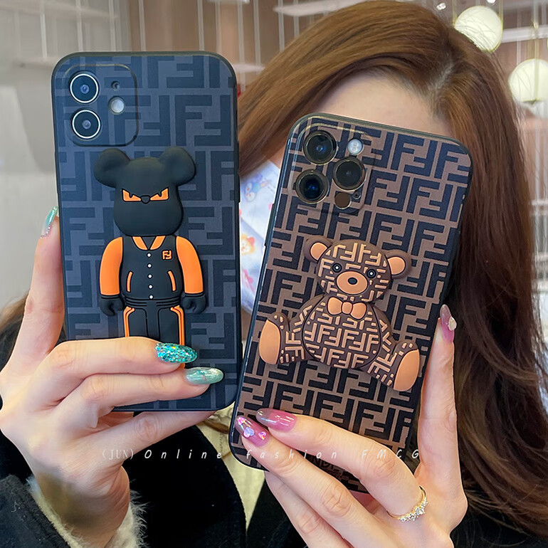 芬迪手机壳苹果潮牌芬迪小熊适用苹果13promax手机壳iphone12防摔硅胶