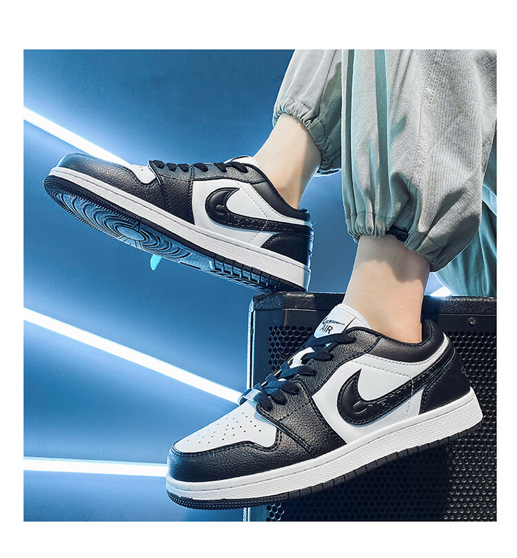 支持国货aj黑白熊猫四季休闲男女低帮滑板鞋aj鞋 7728烟灰 36【图片