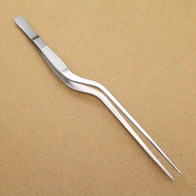 不锈钢型镊子清理耳鼻喉组培接种尖头工具夹镊子16-30cm弯镊子 16cm形