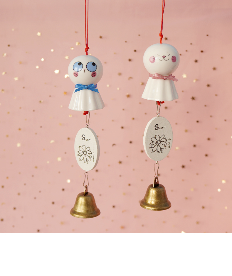 晴天娃娃生日风铃陶瓷日式阳台挂件铃铛闺蜜一对毕业礼物 粉色【图片