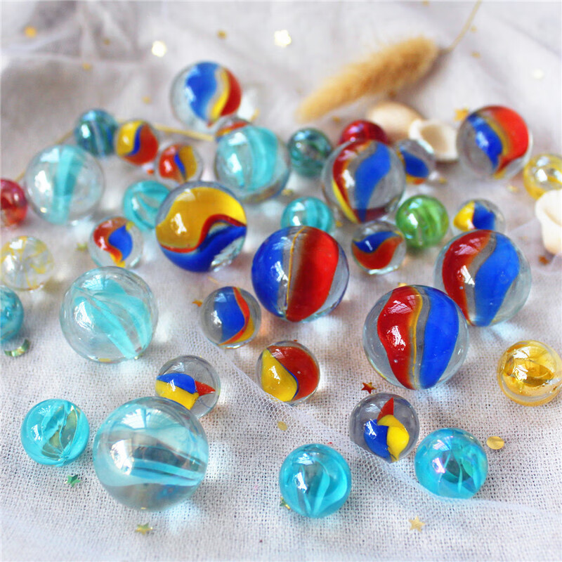 玻璃球怀旧三色玻璃球弹珠鱼缸游戏装饰玻璃溜溜波子波珠玻璃珠 16mm