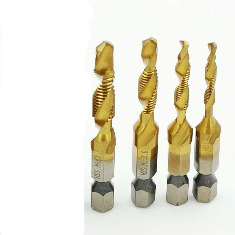 钻攻一体机用丝锥镀钛六角柄复合丝攻螺纹开孔电动钻头丝锥套装 tav白