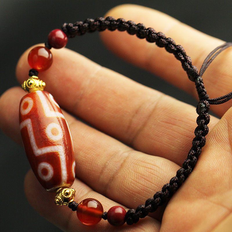 多眼天珠风化纹老天珠藏式九眼红色天珠手链手串九眼天珠虎牙天珠款