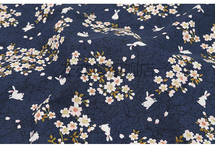 雪纺布料碎花布和风diy碎花布日系兔子樱花竹节棉布女