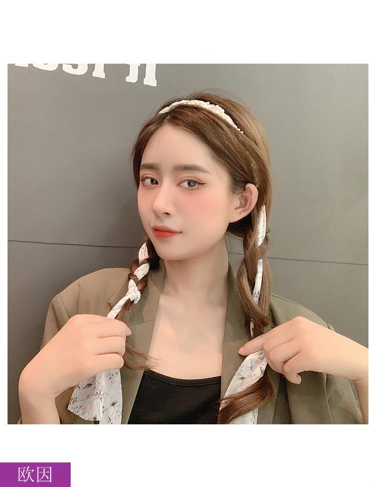 欧因碎花编发仿珍珠法式飘带发箍女春夏发带夏季薄款麻花辫发饰一体