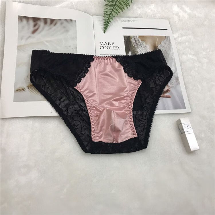 男人穿的女士女性化内裤新款光滑亮面男士女性化设计性感蕾丝花边自然