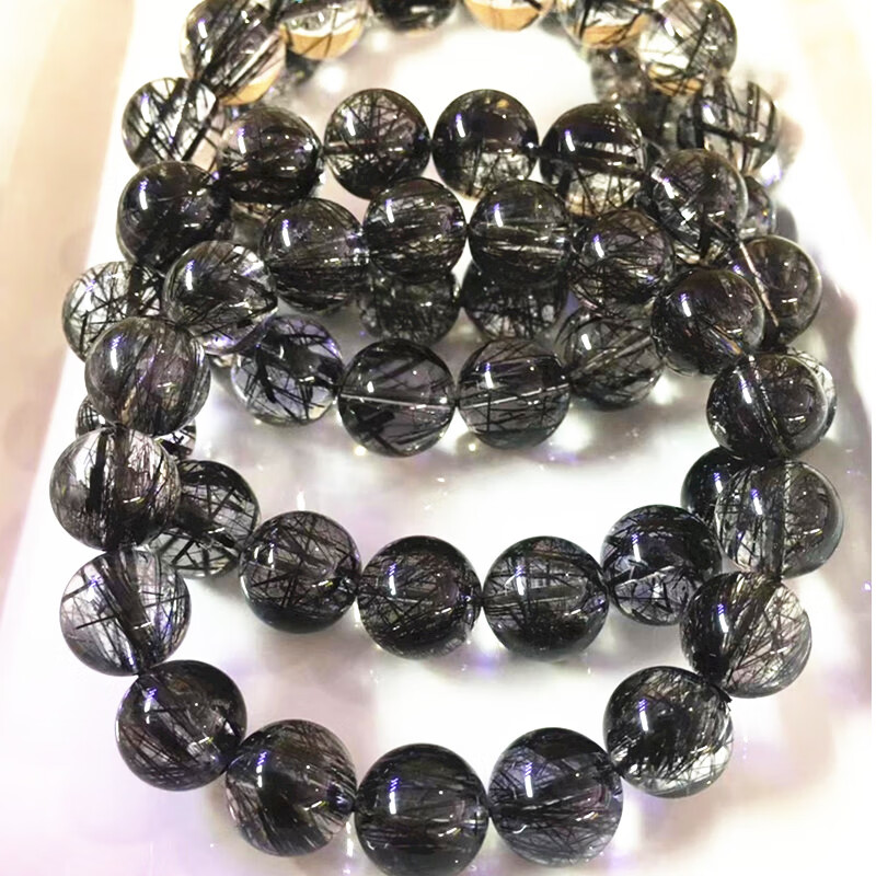 柒畔 巴西天然黑发晶手链 男女款单圈收藏级黑水晶手串饰品情侣 收藏