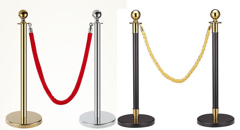 隔离警戒带桩 1米隔离线钛金银行围栏桩警戒伸缩带挂绳警示立柱高端