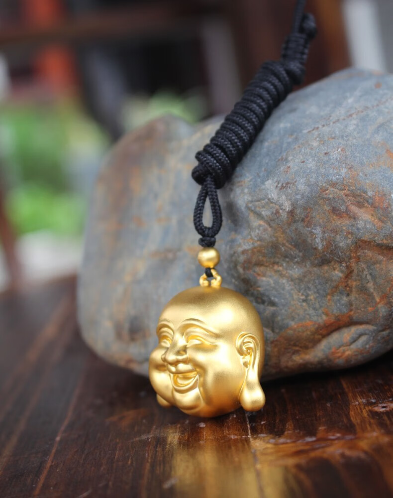 黄金吊坠女999足金佛头吊坠男女款按克传承古法笑口常开弥勒佛菩萨